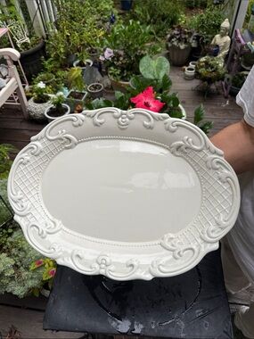 Elements Cream Ornate Ceramic Serving Platter